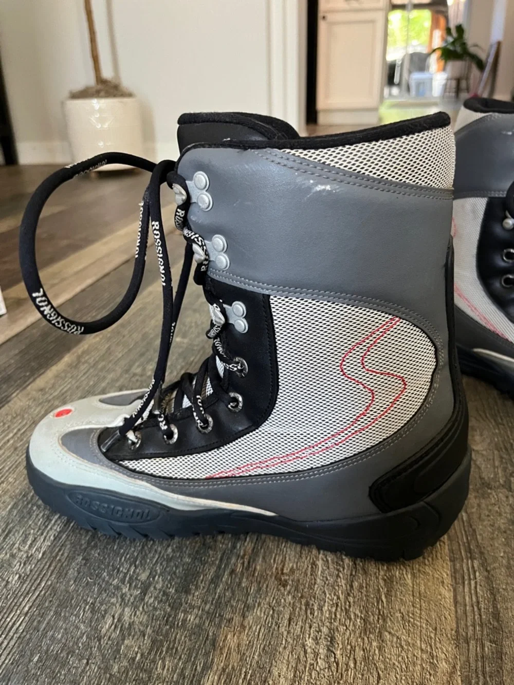 Rossignol Black, Gray & White Lace-Up Ski Boots with Red Accents